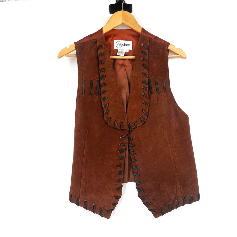 VTG Cedars Suede Fringe 2-Piece Set Skirt/Vest Large Cowgirl Western Festival - Picture 7 of 11